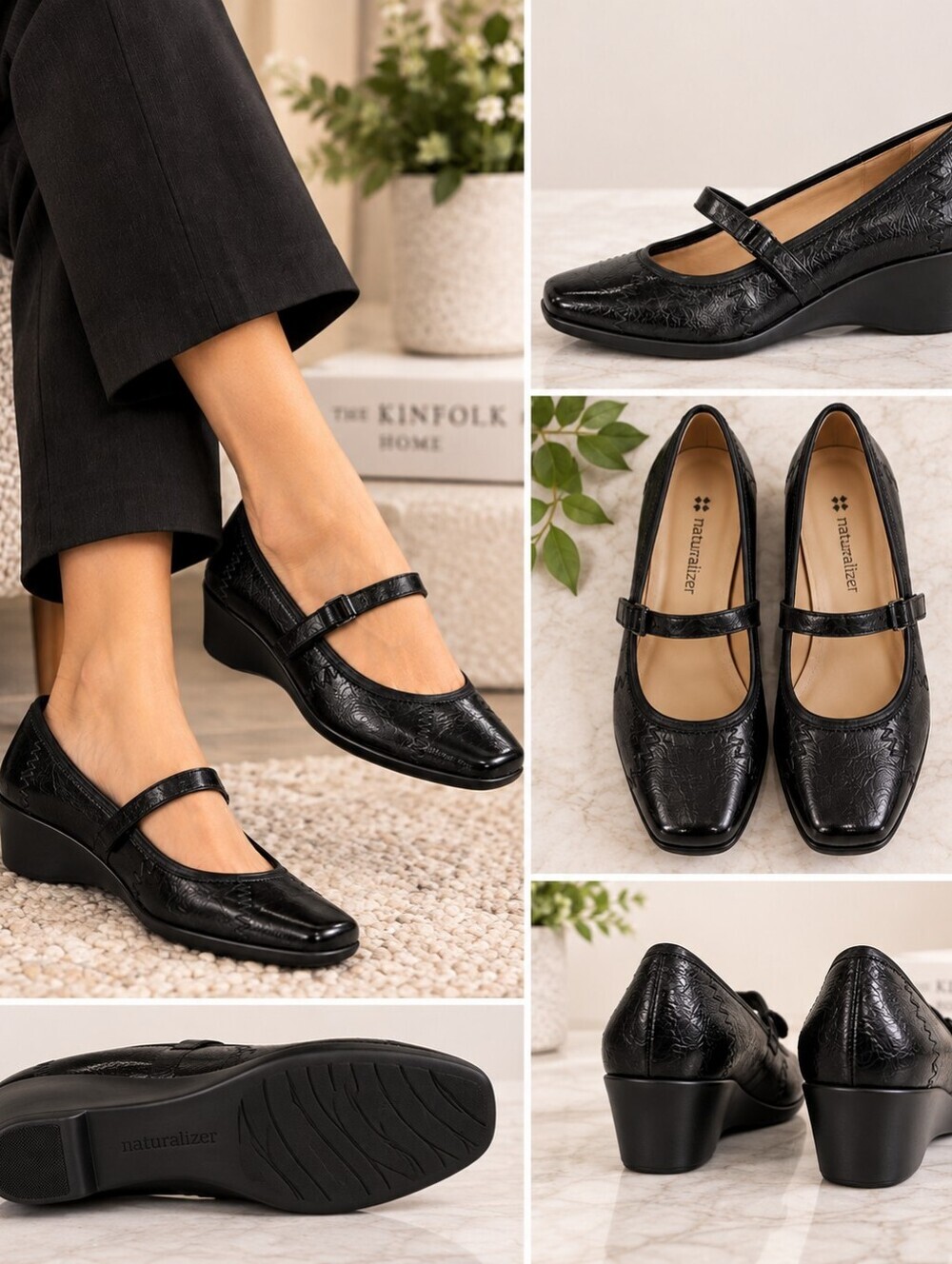 Naturalizer | Elegant Black 'Lola' Leather Wedge Shoes, Size 4M